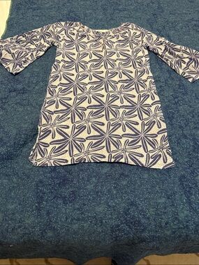 BluThreads Tunic by RockFlowerPaper. Dark Blue White Starfish Print. Size S
